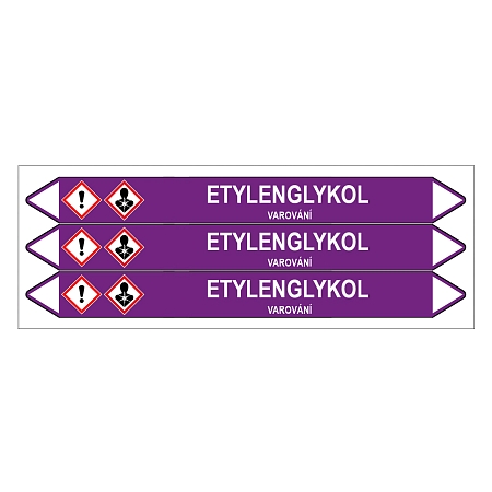 Značení potrubí, etylenglykol,3 ks, 355 × 37 mm